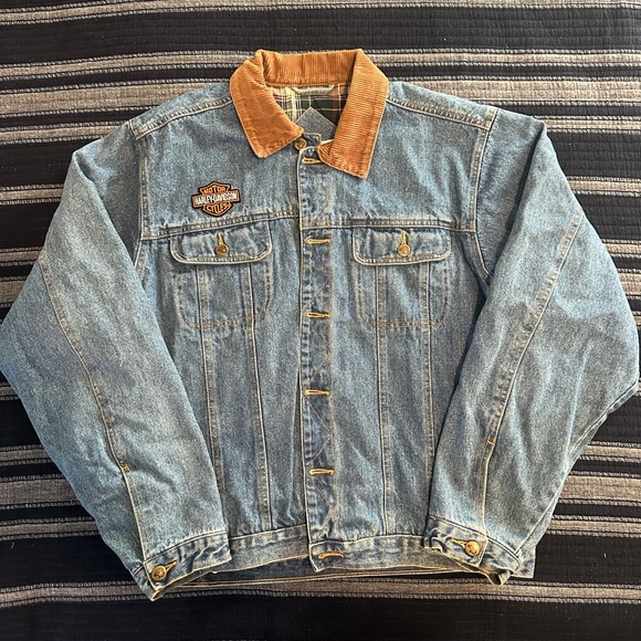 Harley Davidson (upcycled) Jean jacket Size L.  HP 🎉 - Picture 1 of 10
